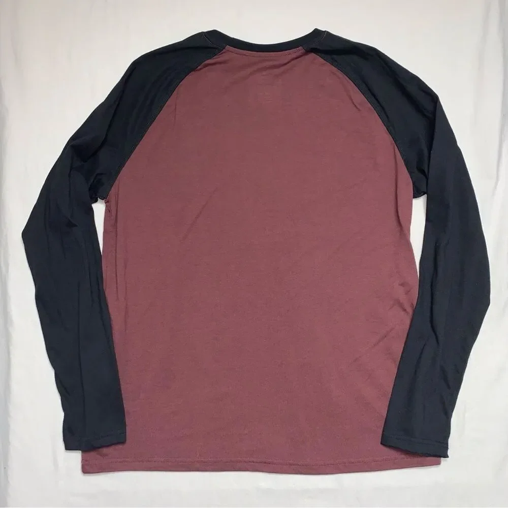 Men's Medium Long Sleeve Crewneck Raglan T-Shirt Red Black Pullover Spring